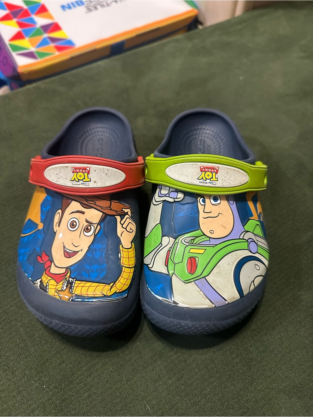 Disney Toy Story Kids Navy Clogs with Red & Green Heel Straps